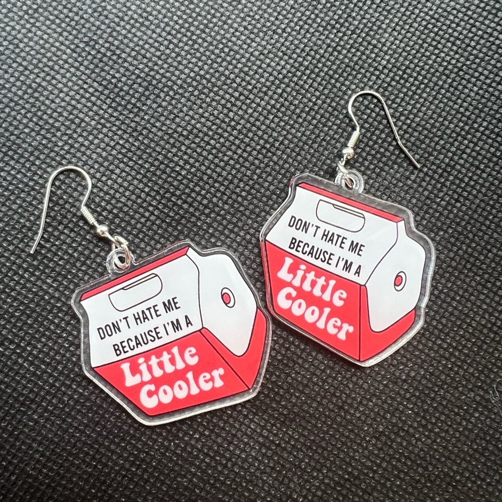 Little cooler earrings , funny earrings, pun earrings , handmade